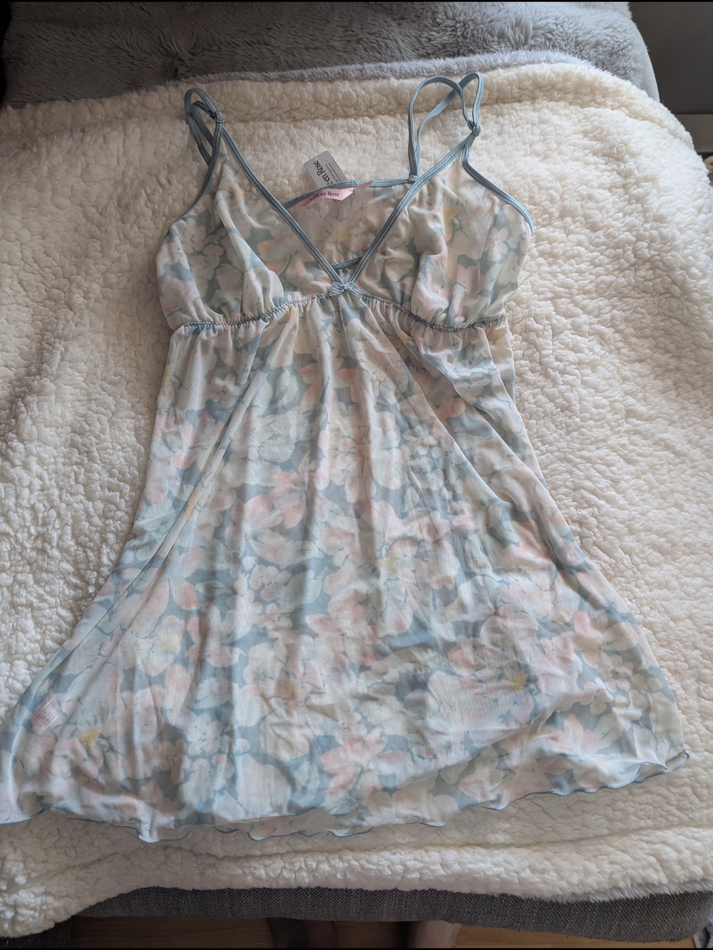 La Vie En Rose Pastel Floral Chemise - Light Blue, Pale Pink & Cream